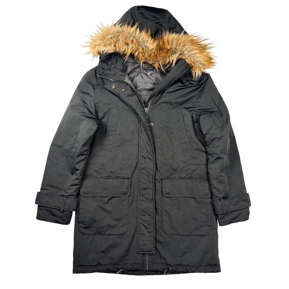 American Airlines Parka Jacket Mens M Regular Black Excellent Faux Fur Hood 2016